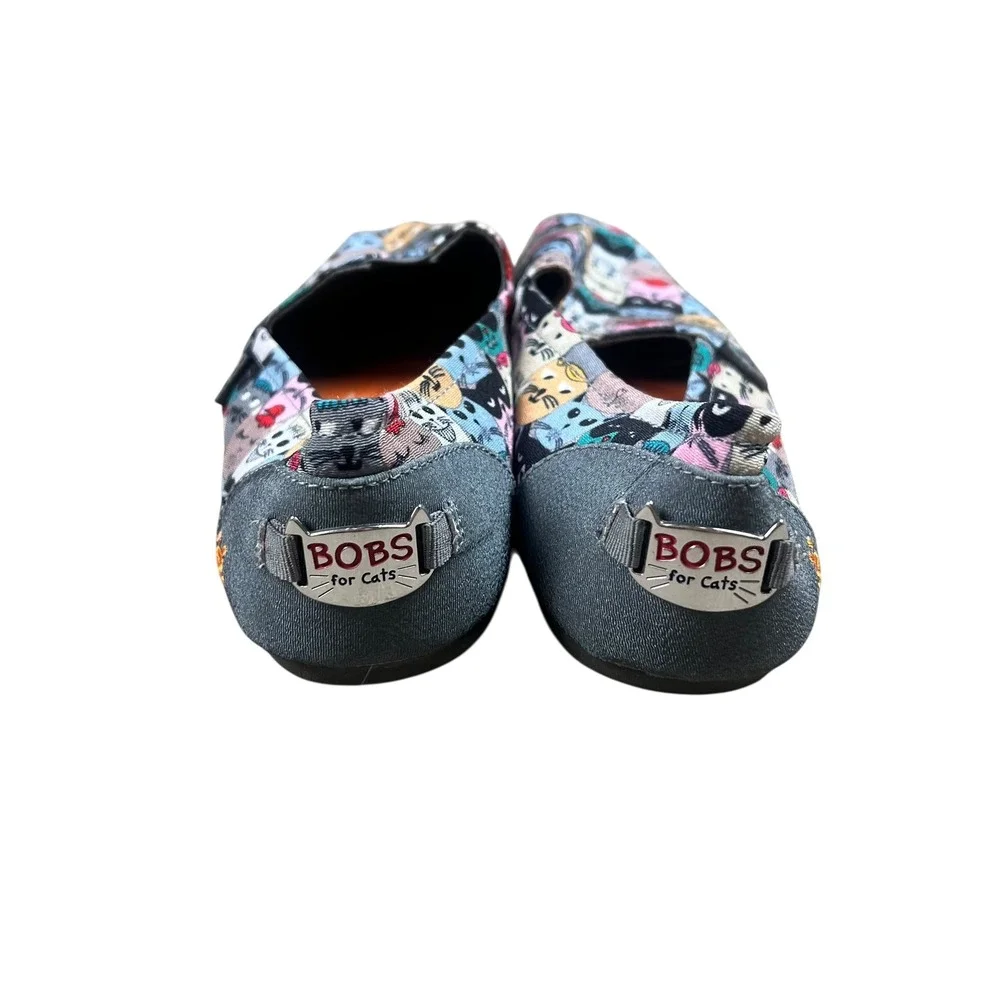 Skechers BOBS for Cats Women 10 Multi Color Cat Face Print Slip On Flats 34409 - Picture 3 of 7